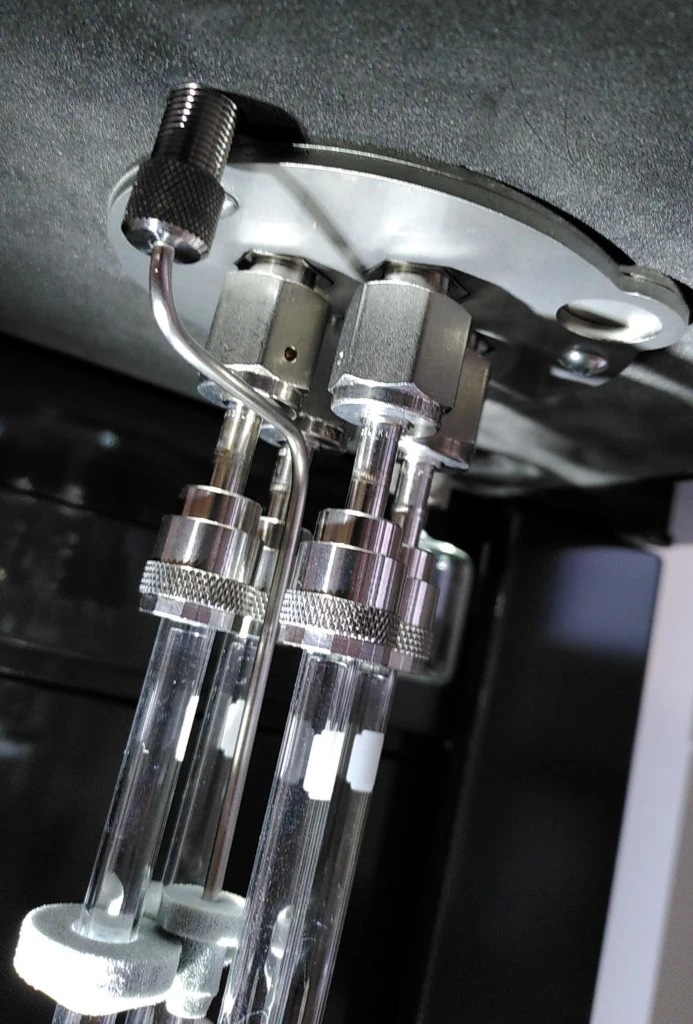 The BELSORP-max X sorption platform - a view of the analysis ports.