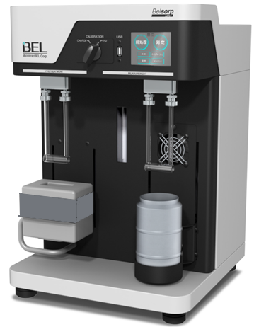  The BELSORP-MR1 single point BET surface area analyser, has one measurement port and a pretreatment port.  
